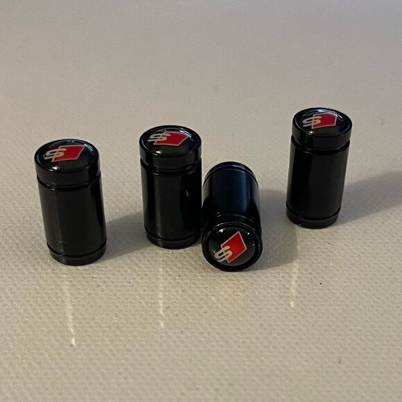 S Line Audi Valve Stem Caps in Black Set of 4 NWT - Picture 1 of 4